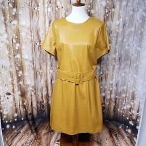 Molly Bracken Premium Shealth Dress Women XL Camel Pleather Belted Midi